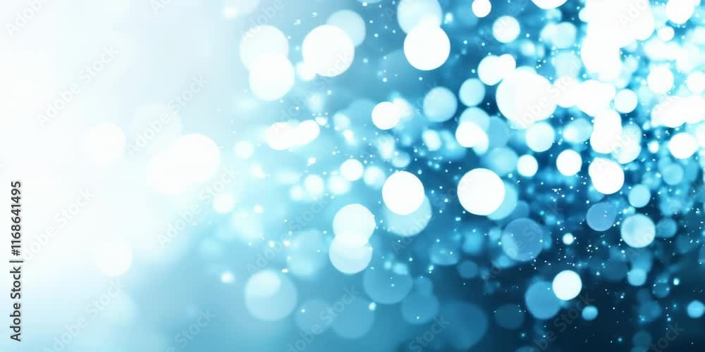 Wall mural blue bokeh lights with particles effect on gradient background. abstract and celebration content