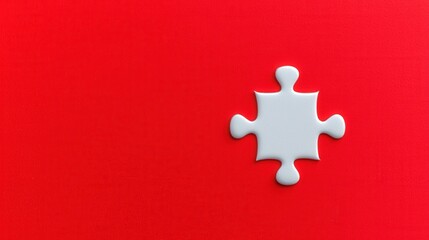 Obraz premium Single White Puzzle Piece on Solid Red Background for Conceptual Design or Marketing