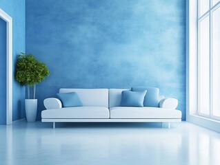 Modern Blue Room Interior White Sofa Decor