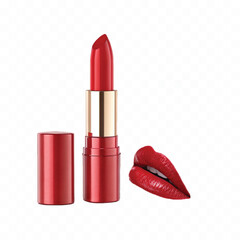 Obraz premium abstract 3d Red glossy satin lipstick and high resolution woman lips, isolated on white background
