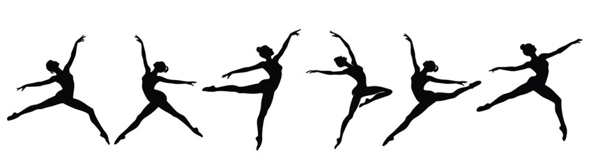 A set of graceful ballerina vectorv silhouette