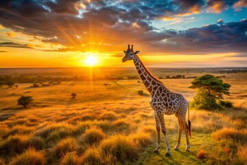 Obraz premium Aerial View of Giraffe in African Savanna - Drone Photography