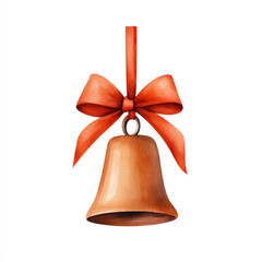 golden bell adorned with red silk ribbon, perfect for festive decor