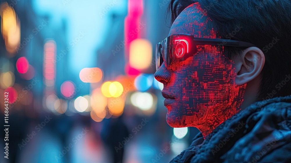 Poster ai-enhanced facial recognition systems improving security in public spaces.