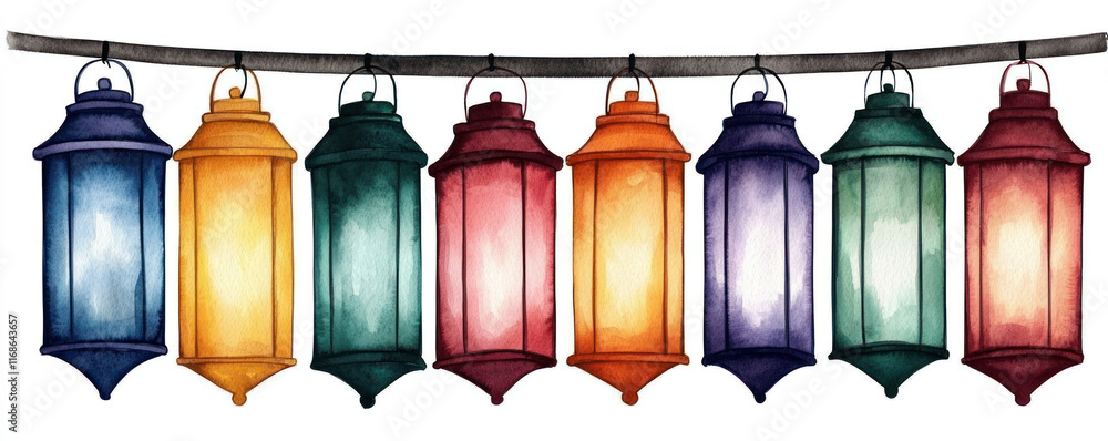 Poster Colorful lanterns hanging in sequence create festive atmosphere