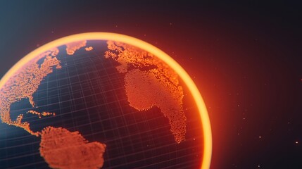 Naklejka premium Glowing Digital Earth with Orange Highlights and Grid Design in Dark Background