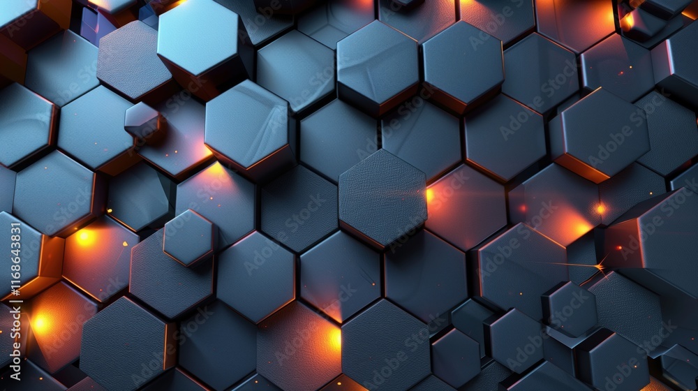 Poster abstract background hexagon pattern with glowing lights isolated on white background