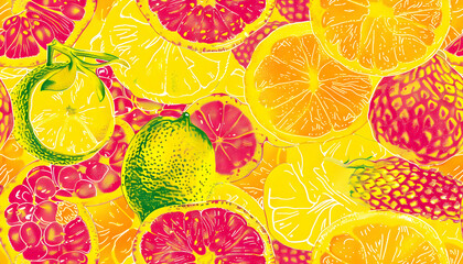 Vibrant Citrus Fruit Illustration: A Summery Abstract Background