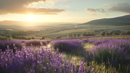 Fototapeta premium sunlight over lavender field