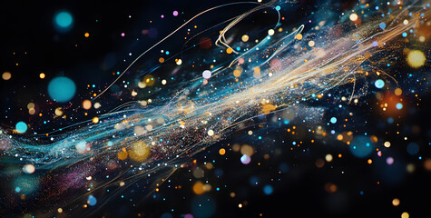 Fototapeta premium Abstract colorful light trails and bokeh on a dark background for creative designs and artwork