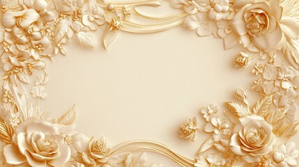 Golden floral frame with intricate roses and leaves design.