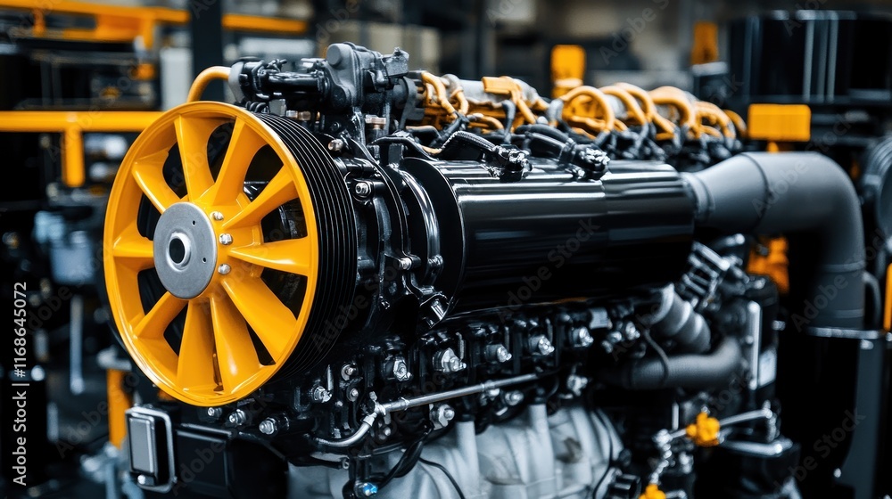 Fototapete a close-up of a powerful engine showcasing intricate design and mechanical components.