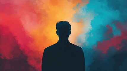 bold portrait of person silhouetted against vibrant colors, evoking emotion and depth