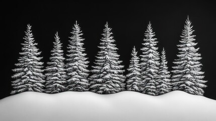 Obraz premium Snow-covered pine trees against a black background.