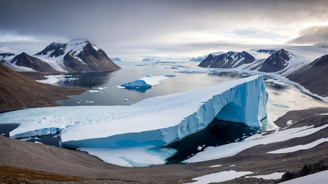 Stunning Views of Austfonna Ice Cap Located on Nordaustlandet, Svalbard with Majestic Glacial Landscape