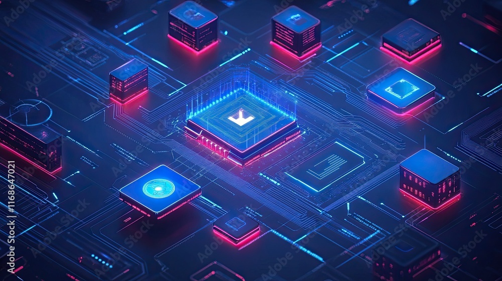 Poster ai-powered cybersecurity systems protecting sensitive data from evolving threats.