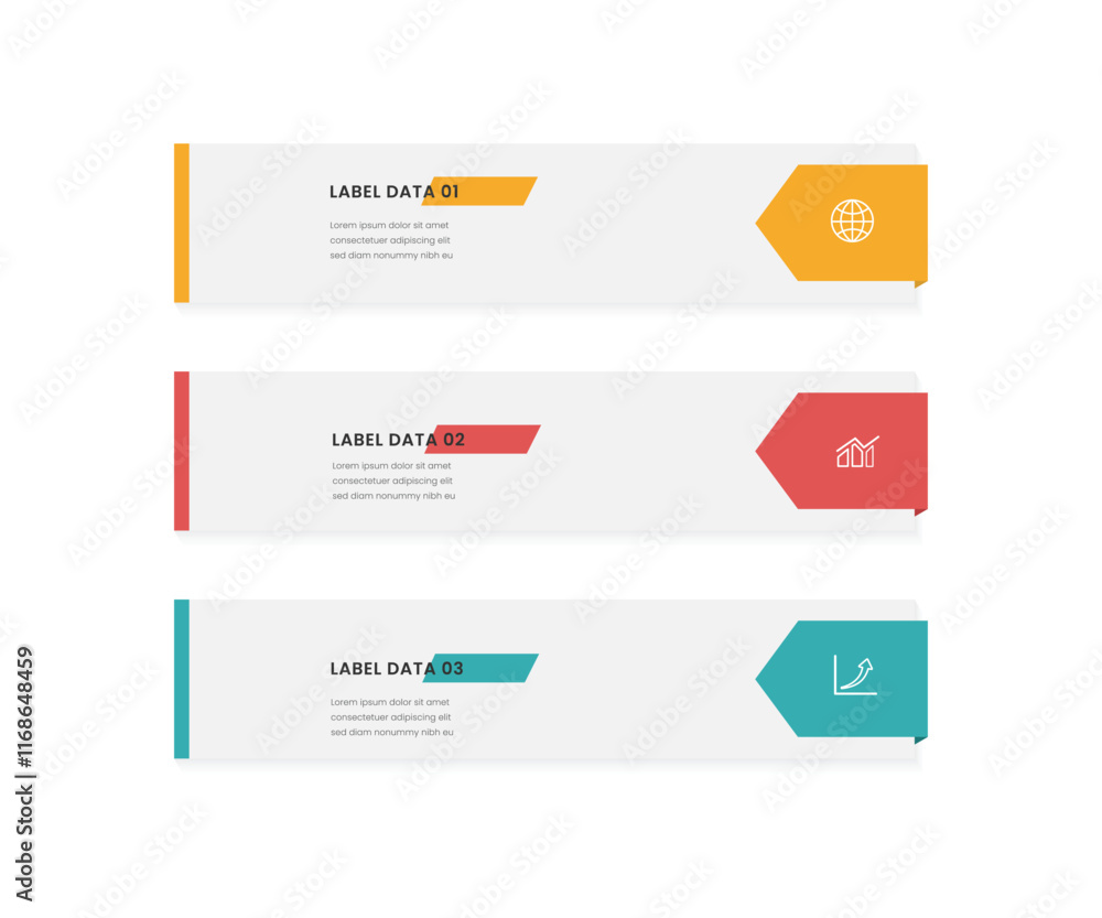 Poster elegant three infographic options. horizontal 3 steps data vector illustration with icons. for workf