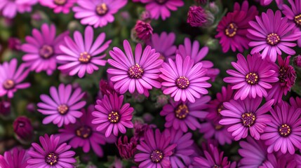 Obraz premium Vibrant Pink Flowers in Bloom Captured from Above in a Lush Garden Setting