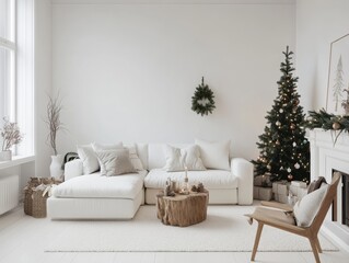 Modern White Living Room Christmas Decor