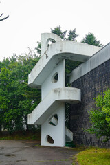 A staircase architecturally connecting upper and lower floors, creating a vertical link between spaces.