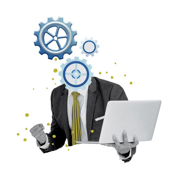 businessman with gears, laptop, success clip art preview