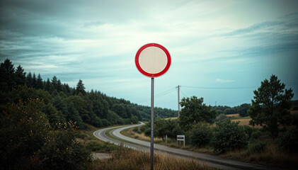 A red road sign with a speed limit symbol warns drivers against excessive speed on a cloudy highway