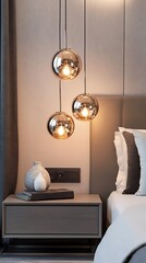 Modern Pendant Lights Over Stylish Nightstand in Elegant Bedroom