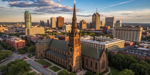 Obraz premium Aerial View of Trinity Church Steeple and Cityscape