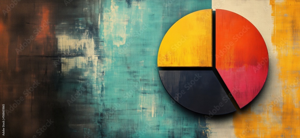 Aufkleber colorful pie chart on textured background showcasing data visualization, featuring segments in yello