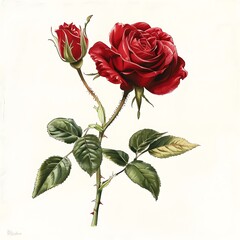 Obraz premium red rose in bloom on white background