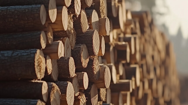 Troncos apilados en un aserradero al aire libre