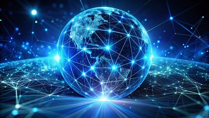Obraz premium Glowing Blue Planet: Futuristic Network Connection Concept