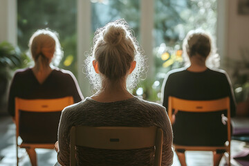 Women practicing mindfulness during group meditation session