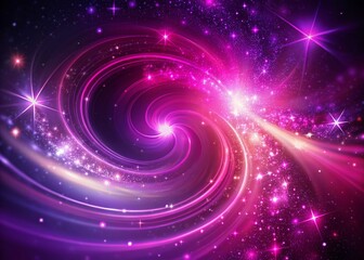 Obraz premium Glowing Magenta & Purple Swirls Abstract Background with Shiny Sparkles and Stars