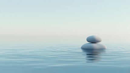 Serenity in Symmetry: A Perfectly Balanced Stone on Ripples