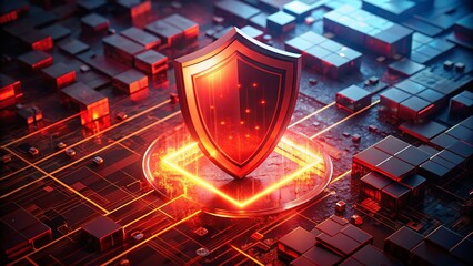 Glowing Red Shield: Digital Security & Cyber Protection Stock Photo