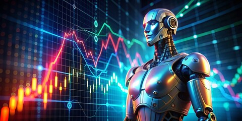 Naklejka premium AI Trading Robot Analyzing Crypto Growth Chart - Futuristic Stock Market Analysis