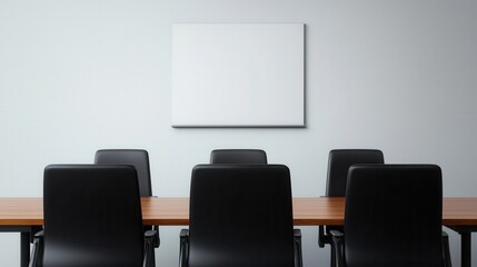 Modern Boardroom Setting with Empty Canvas on Wall and Sleek Black Chair Arrangement