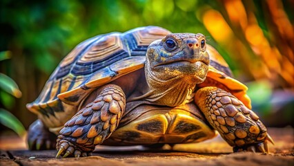 Naklejka premium Alert Tortoise: Wildlife Photography, Reptile Close-up, Nature Stock Image