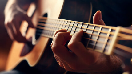 Fototapeta premium Close up of Hands Playing an Acoustic Guitar