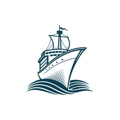 ship silhouette vector line art logo design