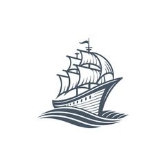ship silhouette vector line art logo design