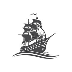 ship silhouette vector line art logo design