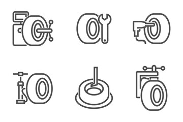 Tire fitting services icons set in bold line © Dmitry Kovalchuk