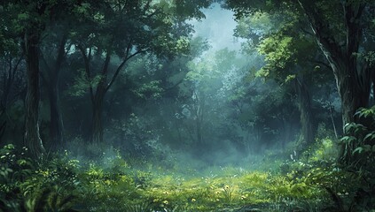Fototapeta premium Mystical Forest Path: A Digital Painting of Enchanting Woods