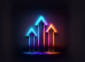 Three vibrant neon arrows point upward against a dark background, symbolizing growth and progress.  The arrows glow brightly, suggesting energy and positive momentum.