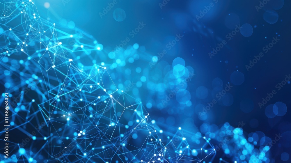 Poster Abstract blue technology background with futuristic digital lines. Dynamic network wave and particle communication. Modern tech design with glowing motion and internet space concepts
