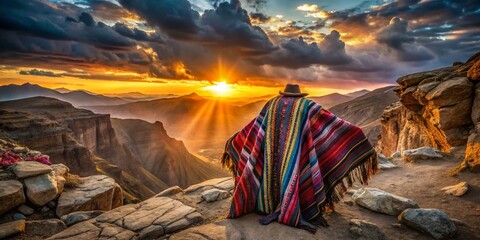 Andean Poncho: Vibrant Peruvian Textile, Traditional Clothing, South American Apparel