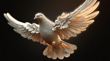 Obraz premium Beige dove in flight depicted in 3D on a transparent background. 