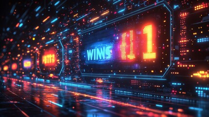 Fototapeta premium Dynamic Digital Scoreboard with Futuristic Neon Lights and Glowing Display